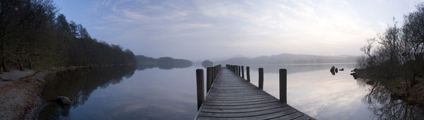 Pier at lake, Coniston Water, English Lake District, Cumbria, England