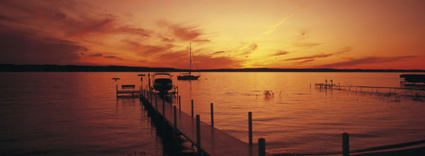 Piers on the bay, Old Mission Peninsula, Grand Traverse Bay, Grand Traverse County, Michigan, USA