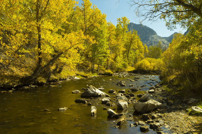 Lake with mountain range in the background, Loop Falls, June Lake, California, USA