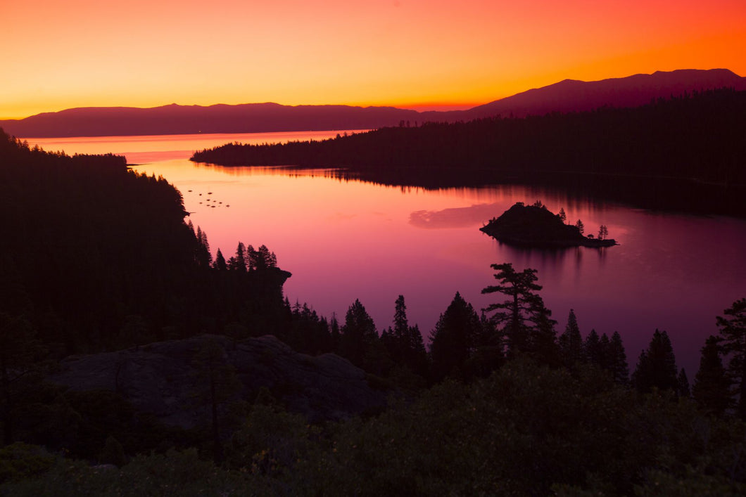 Silhouette of island in a lake, Fannette Island, Emerald Bay, Lake Tahoe, California, USA