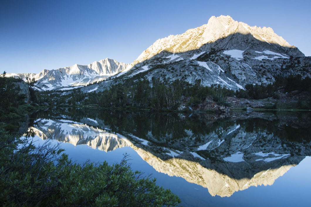 Reflection of mountain in a river, Eastern Sierra, Sierra Nevada, California, USA