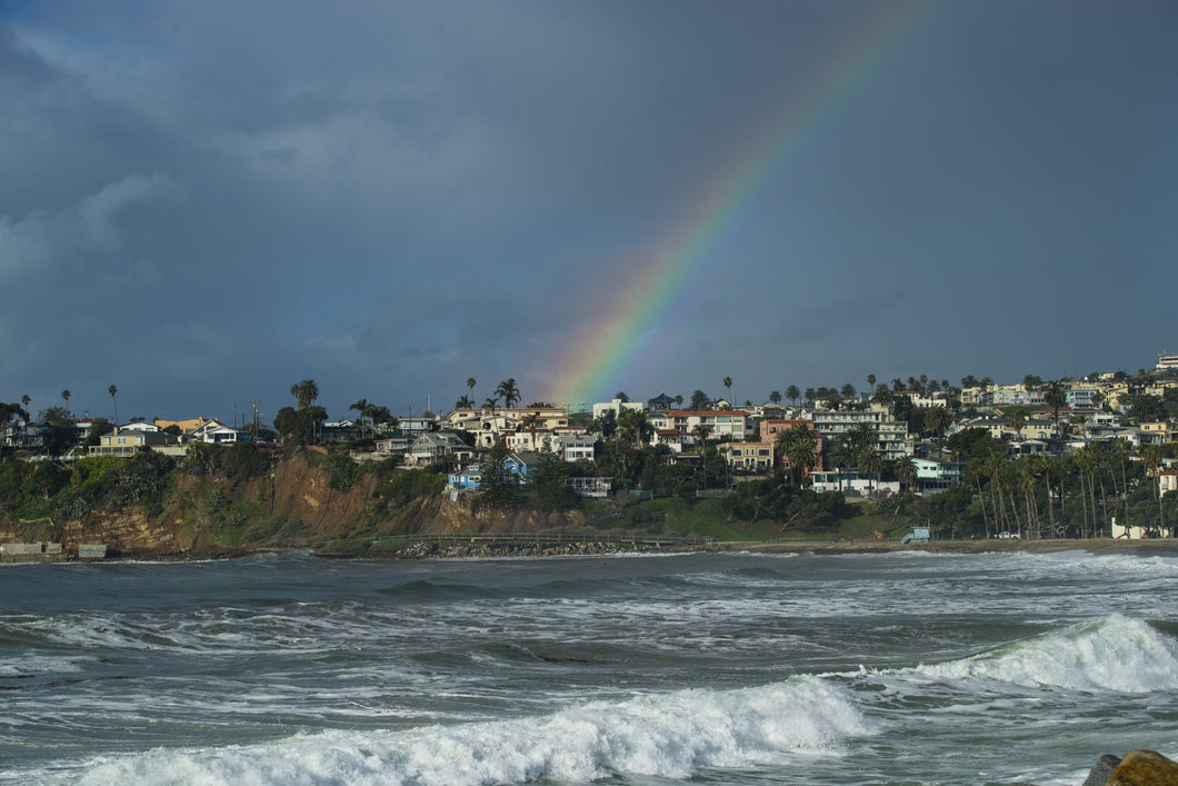 Rainbow over houses in a town, San Pedro, Los Angeles, California, USA