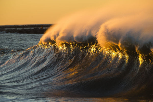 Waves in the Pacific Ocean at dusk, Seal Beach, Orange County, California, USA