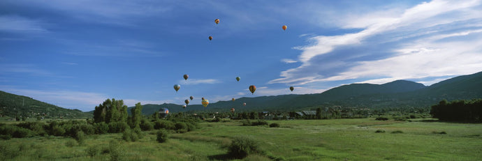 Hot air balloons rising, Hot Air Balloon Rodeo, Steamboat Springs, Routt County, Colorado, USA