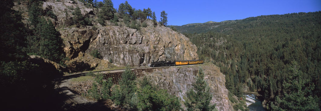 Train moving on a railroad track, Durango And Silverton Narrow Gauge Railroad, Silverton, San Juan County, Colorado, USA