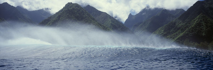 Rolling waves with mountains in the background, Tahiti, Society Islands, French Polynesia
