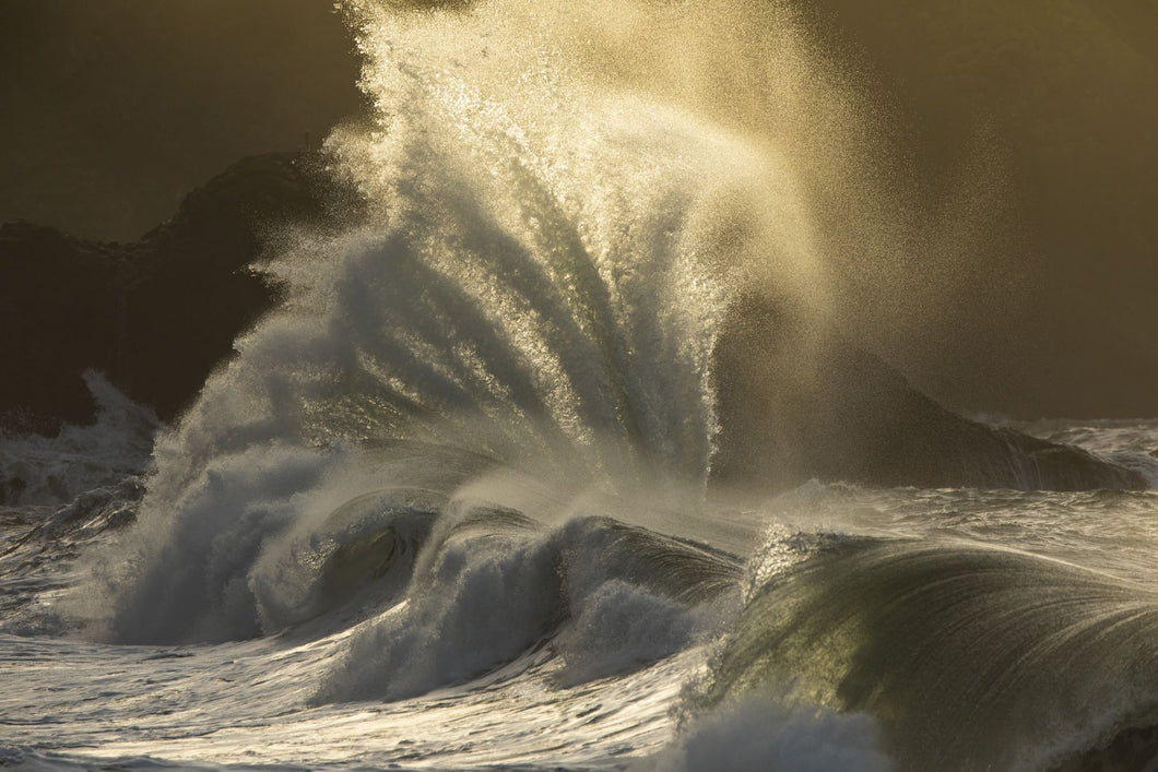 Waves crashing on seashore, Cape Disappointment State Park, Washington, USA