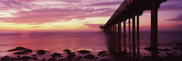 Silhouette of a pier in the Pacific Ocean at sunset, Scripps Pier, La Jolla, San Diego, California, USA