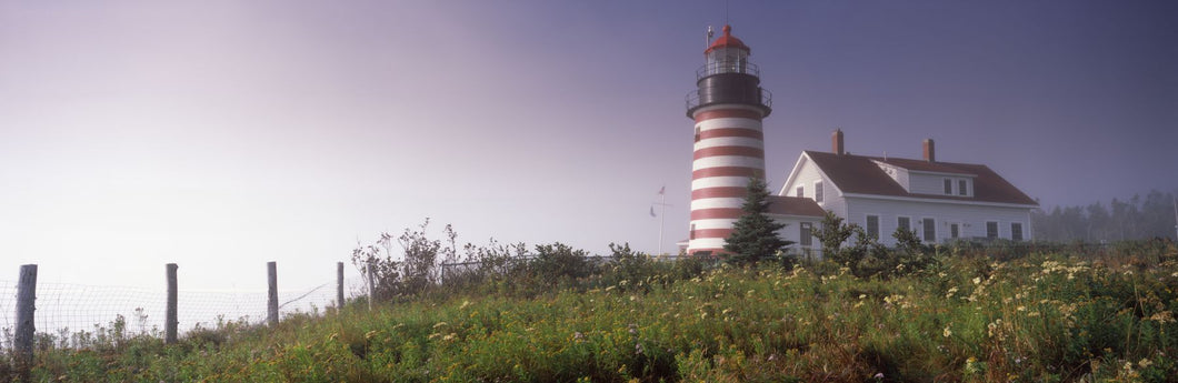 Low angle view of a lighthouse, West Quoddy Head lighthouse, Lubec, Washington County, Maine, USA