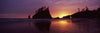 Silhouette of seastacks at sunset, Second Beach, Washington State, USA