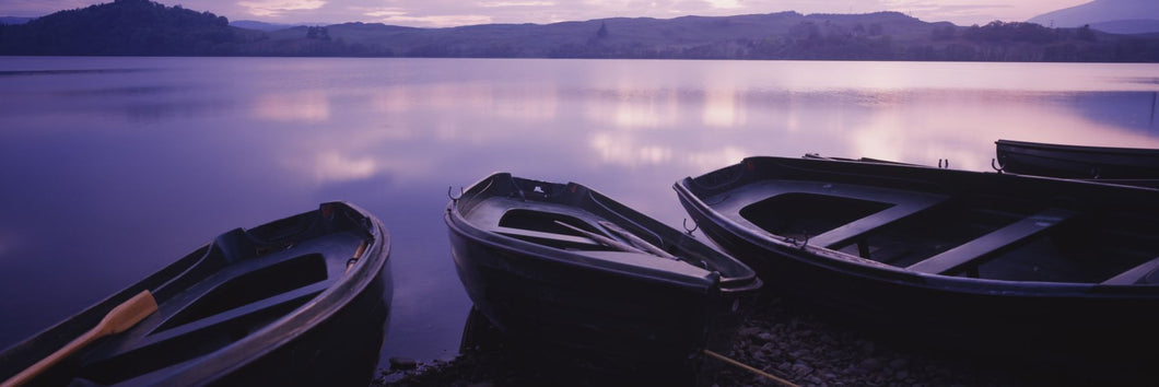 Fishing boats moored in a lake, Loch Awe, Strathclyde Region, Highlands Region, Scotland