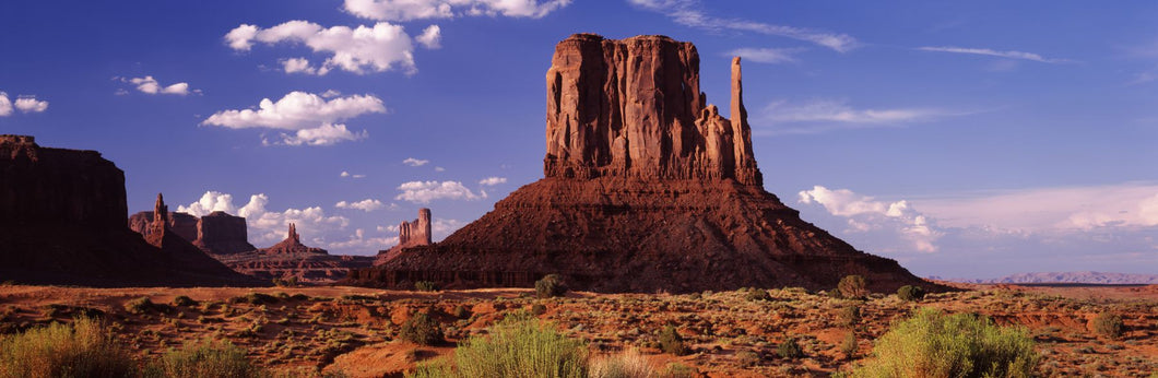Rock formations on a landscape, The Mittens, Monument Valley Tribal Park, Monument Valley, Utah, USA