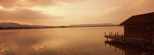 Boathouse at the lakeside, Kochelsee, Oberallgau, Upper Bavaria, Bavaria, Germany