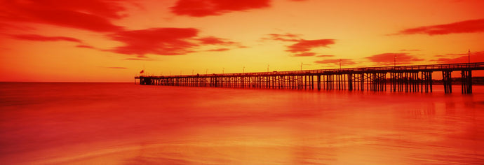 Pier in the Pacific Ocean at dusk, Ventura Pier, Ventura, California, USA