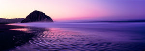 View of beach at sunrise, Morro Rock, Morro Bay, San Luis Obispo County, California, USA