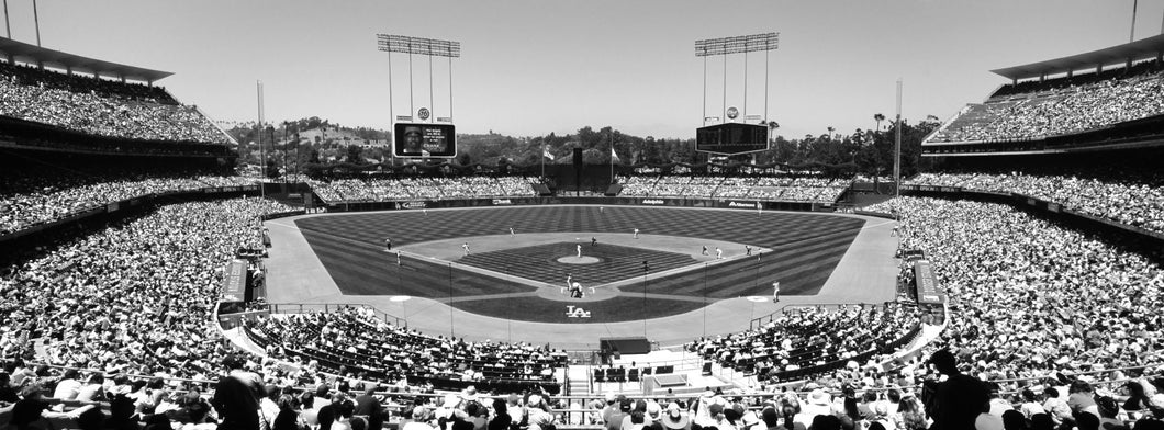 High angle view of spectators watching a baseball match, Dodgers vs. Angels, Dodger Stadium, City of Los Angeles, California, USA