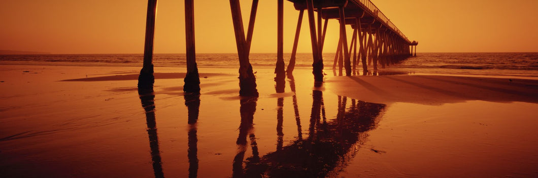 Silhouette of a pier at sunset, Hermosa Beach Pier, Hermosa Beach, California, USA