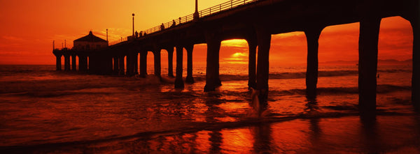 Silhouette of a pier at sunset, Manhattan Beach Pier, Manhattan Beach, Los Angeles County, California, USA