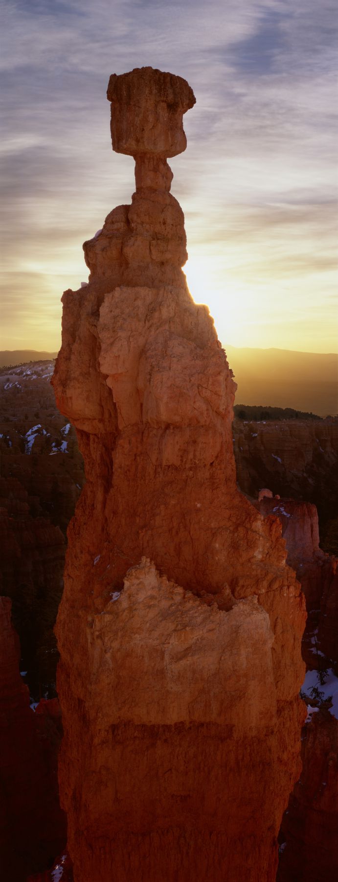 Sunrise behind a cliff, Thor's Hammer, Bryce Canyon National Park, Utah, USA