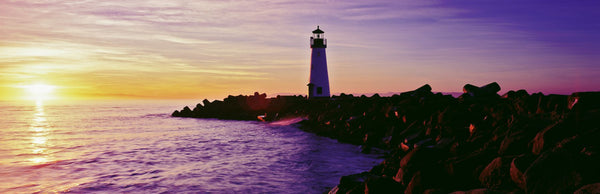 Lighthouse on the coast at dusk, Walton Lighthouse, Santa Cruz, California, USA