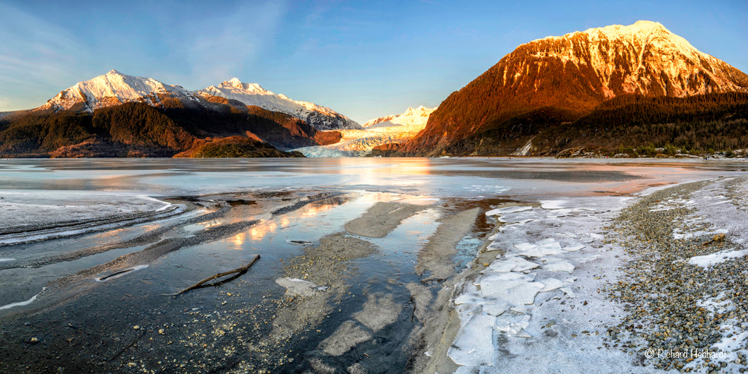Mountain Glow, Mendenhall Lake (panorama), SE Alaska